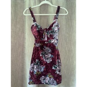 Maroon, floral, suede dress